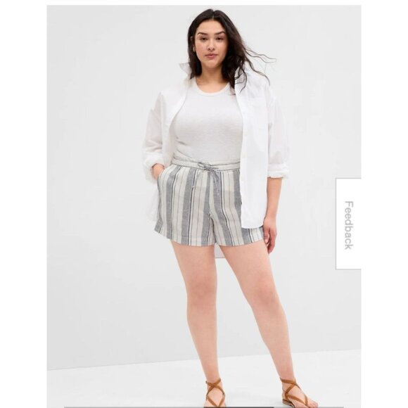 GAP 4" Pull On Striped Linen Blend Shorts With Pockets Drawstring Large - Picture 14 of 15